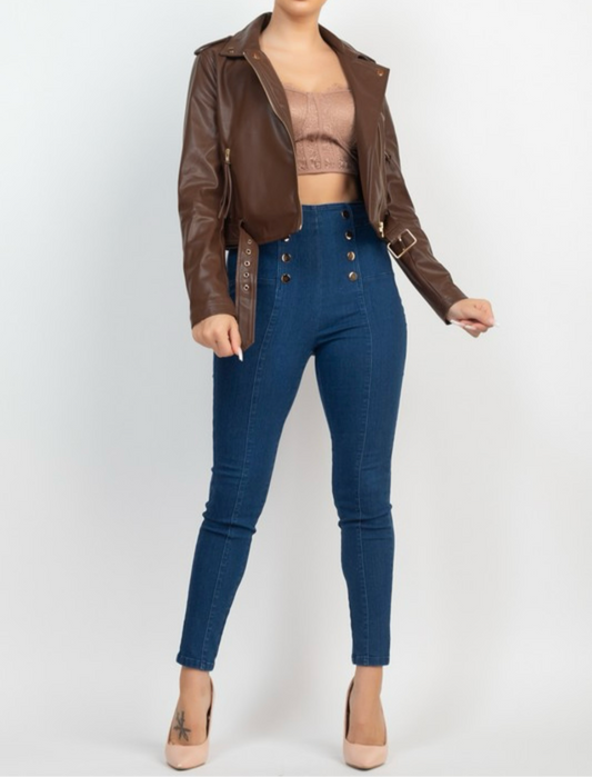 Brown Faux Leather Moto Jacket