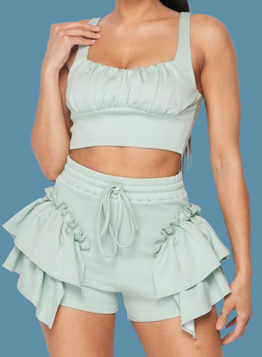 Simona Ruffle Short Set (Mint)