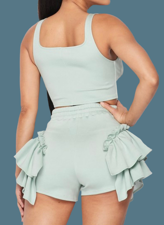 Simona Ruffle Short Set (Mint)