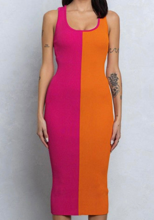 Sherbet Midi Two-toned Dress