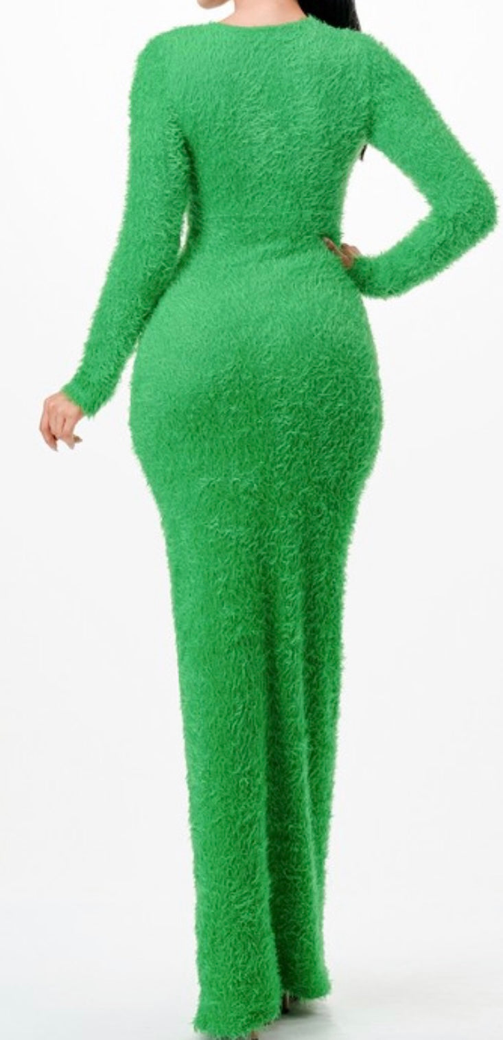 Green Cuff it Fuzzy Maxi Dress