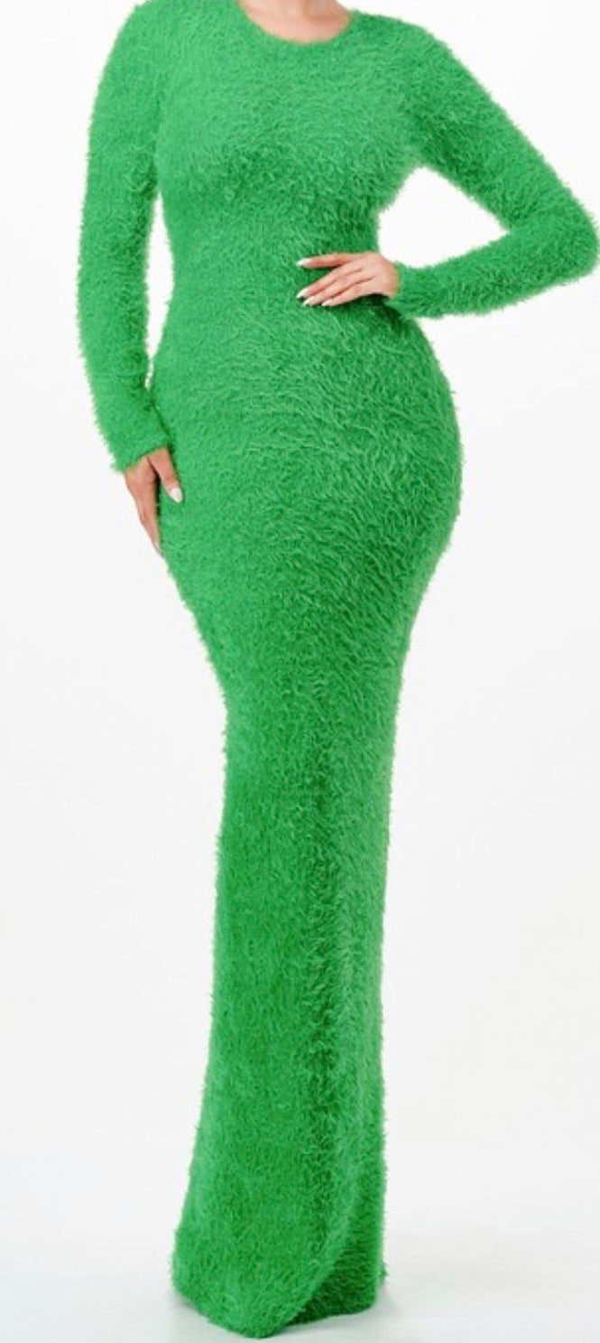 Green Cuff it Fuzzy Maxi Dress